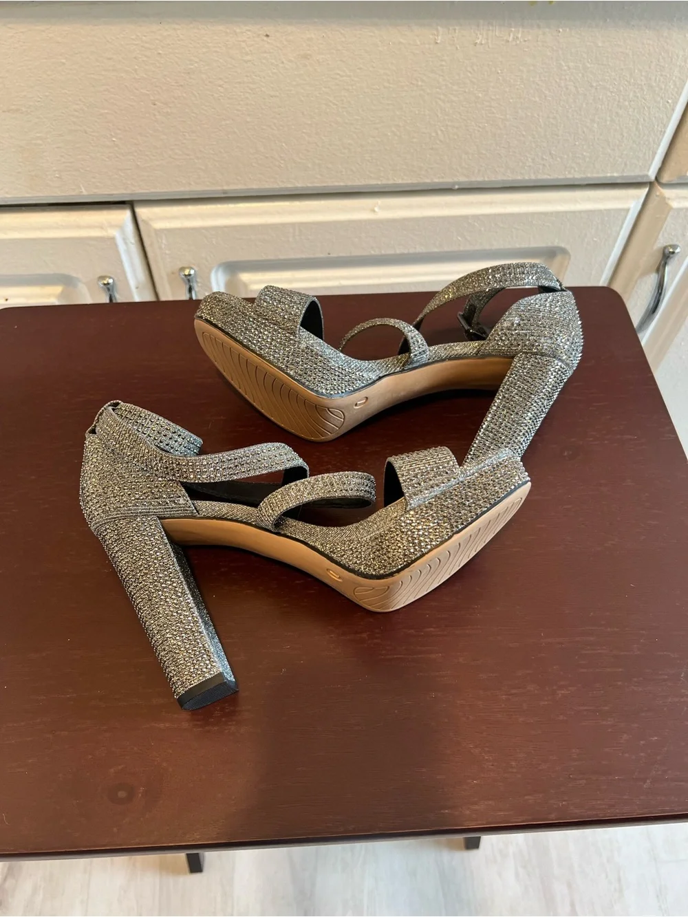 Limelight Women's Lainey Sparkle Platform Block Heel Pewter Sandals Size 7